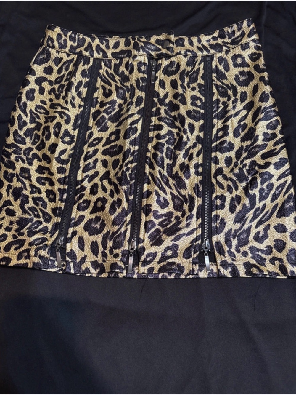 Fashion Nova Gold and Black Leopard Mini Skirt with Triple Zipper Detail